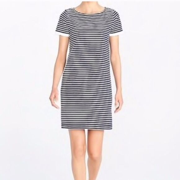 J. Crew Striped Poplin-Trimmed Dress - Picture 1 of 10